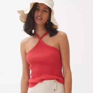 NWT Anthropologie t.la Ribbed Halter Top With Sexy Cross Neck Size L
